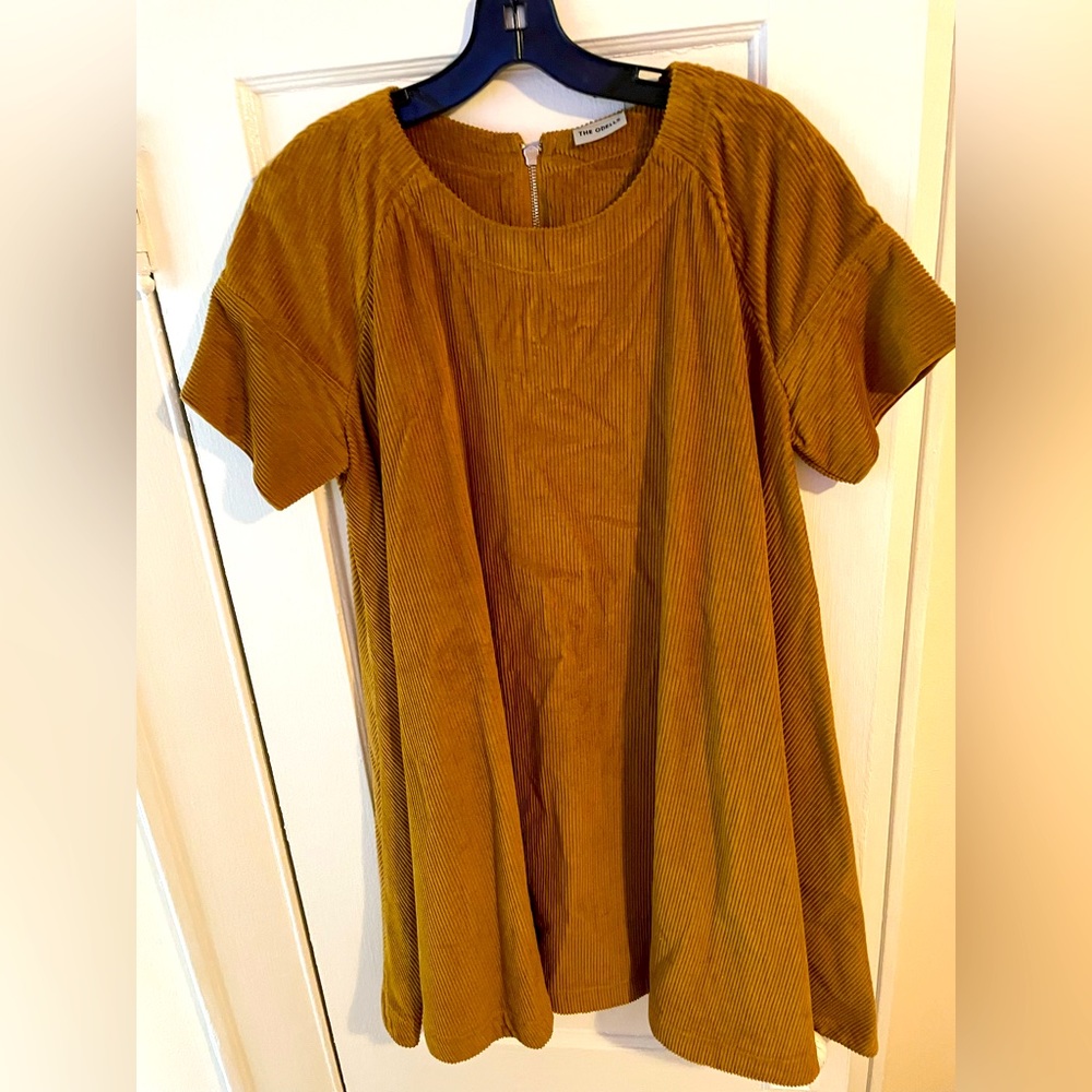 Olive green corduroy short sleeve shirt dress